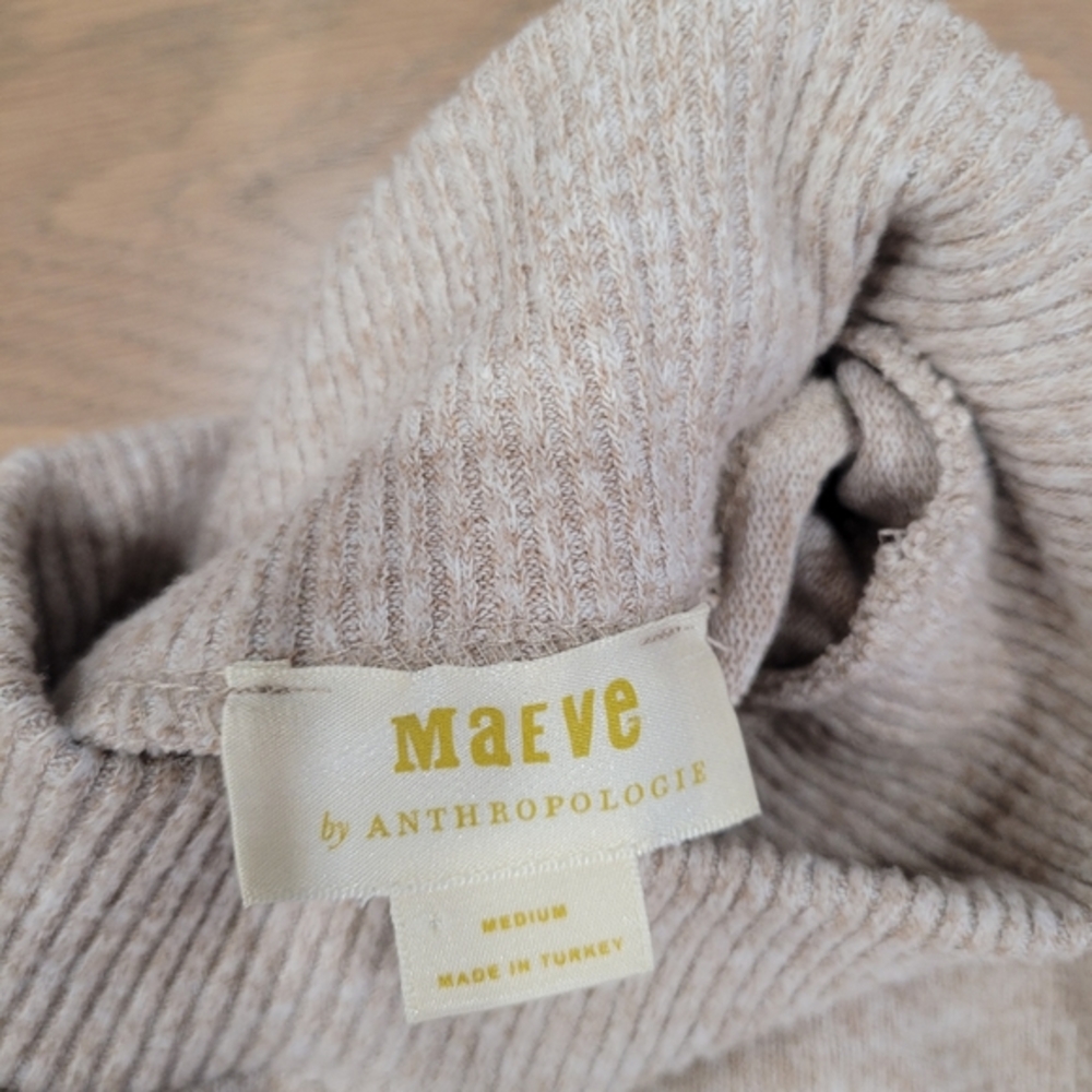Anthropologie Maeve‎ Mock Neck Sleeve Sweater Ribbed Cuff Casual Knit Pullover - Picture 4 of 6